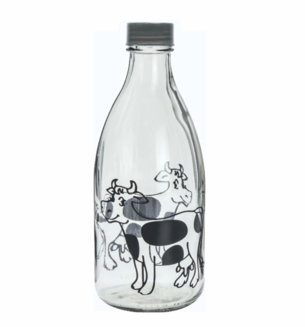 Regent Glass Milk Bottle with black Chalkboard Cow 1L 10022