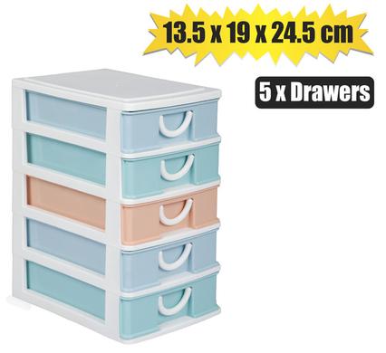 Plastic Storage 5-Drawer Unit 19x13.5x24.5cm