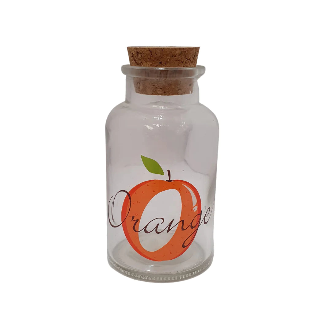 250ml Glass Canister Jar with Cork Lid Orange Print SGN1355
