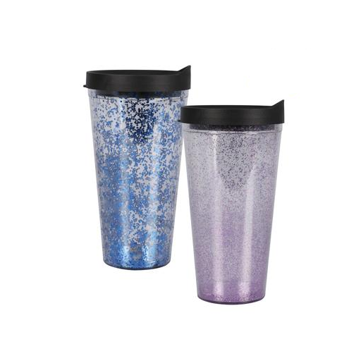 Glitter Coffee Tumbler Double Wall with Flip Lid 500ml