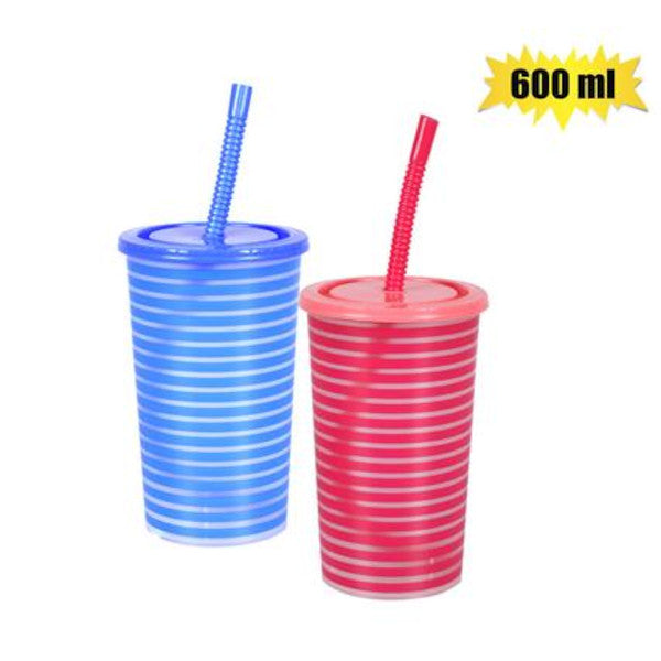 Sipper Stripe Tumbler with Straw 600ml