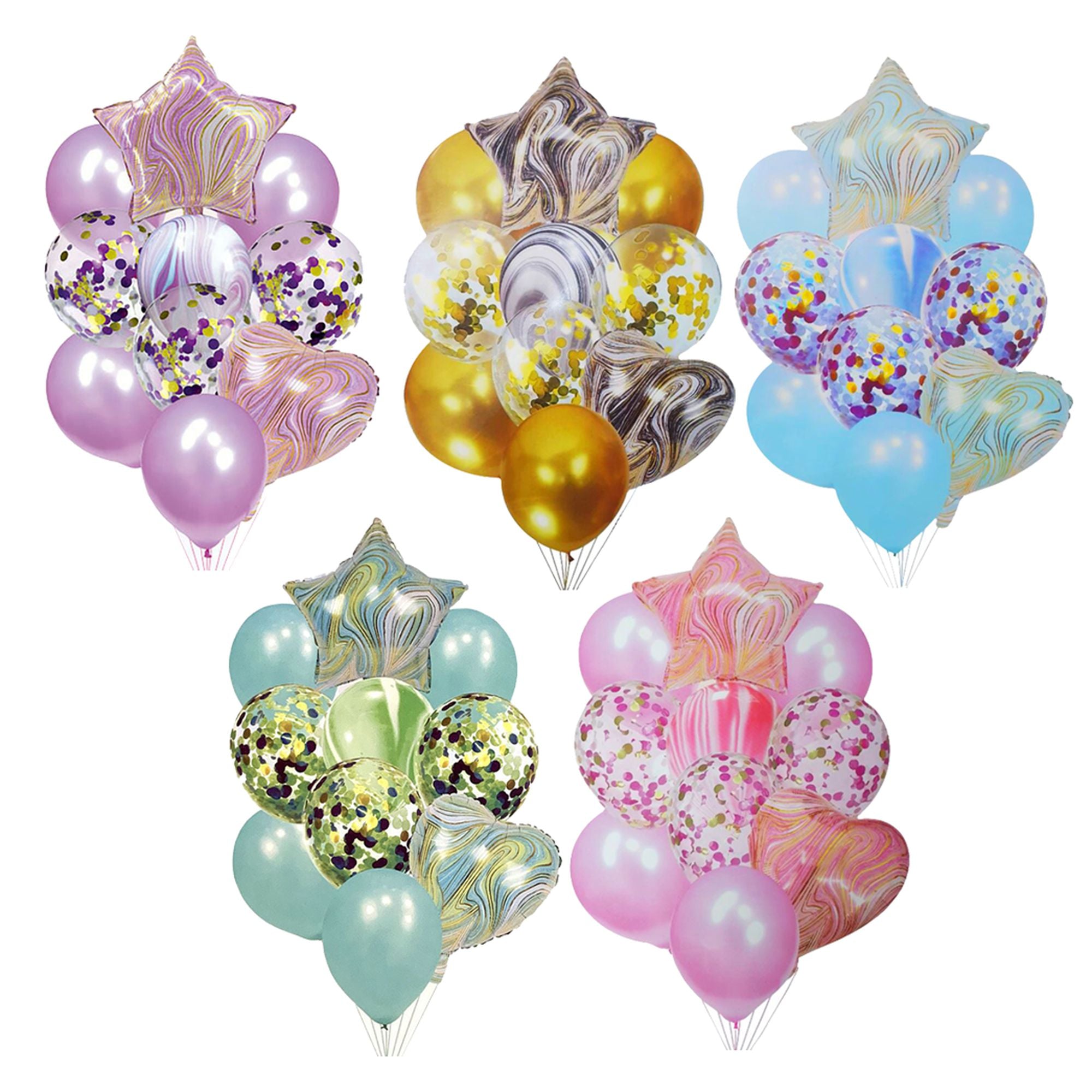 Party Star & Heart Latex Marble Balloon 10piece Set