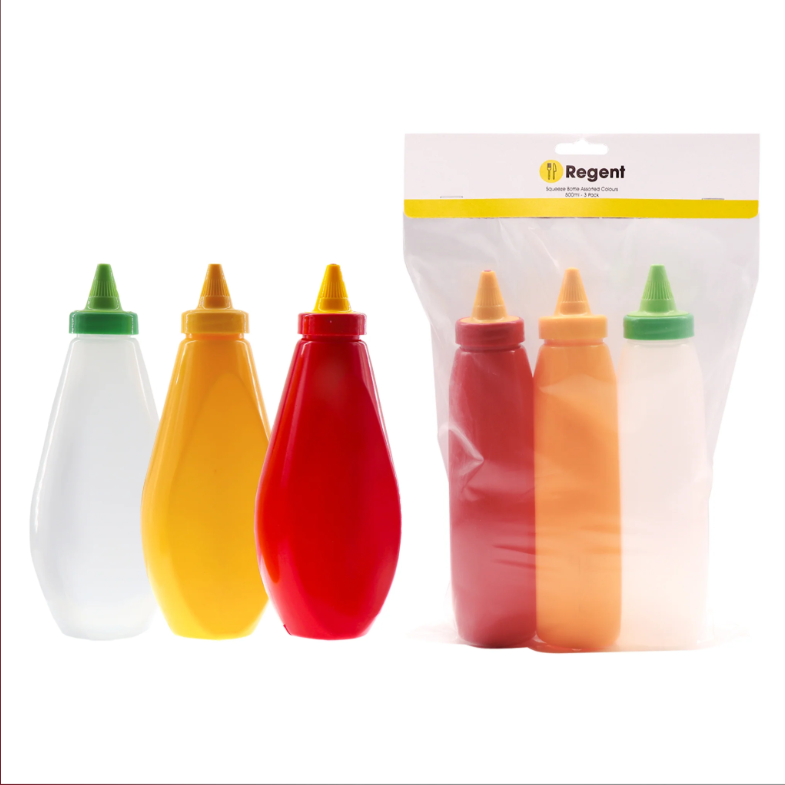 Regent Plastic Flat Squeeze Sauce Bottles 500ml 3pack
