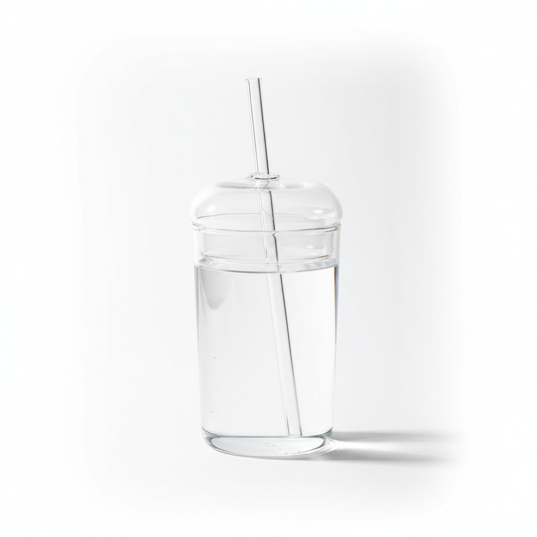 Clear Drinking Borosilicate Glass Cup with Lid and Straw 450ml-20cm
