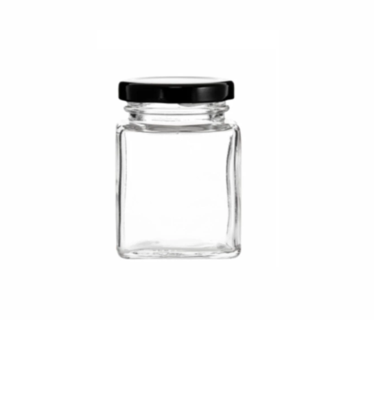 Regent Glass Square Jar 100ml with Black Lid 12pack 15100