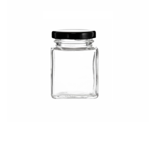 Regent Glass Square Jar 50ml with Black Lid 12pack 15102