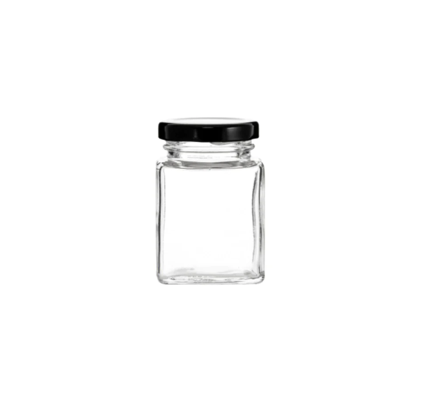 Regent Glass Square Jar 150ml with Black Lid 12pack 15119
