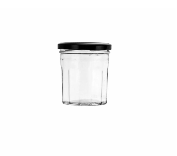 Regent Glass Faceted Jar 250ml with Black Lid 6pack 15124