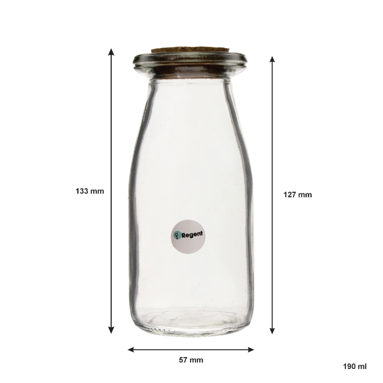 Regent Glass Round Bottle 190ml with Cork Lid 6pack