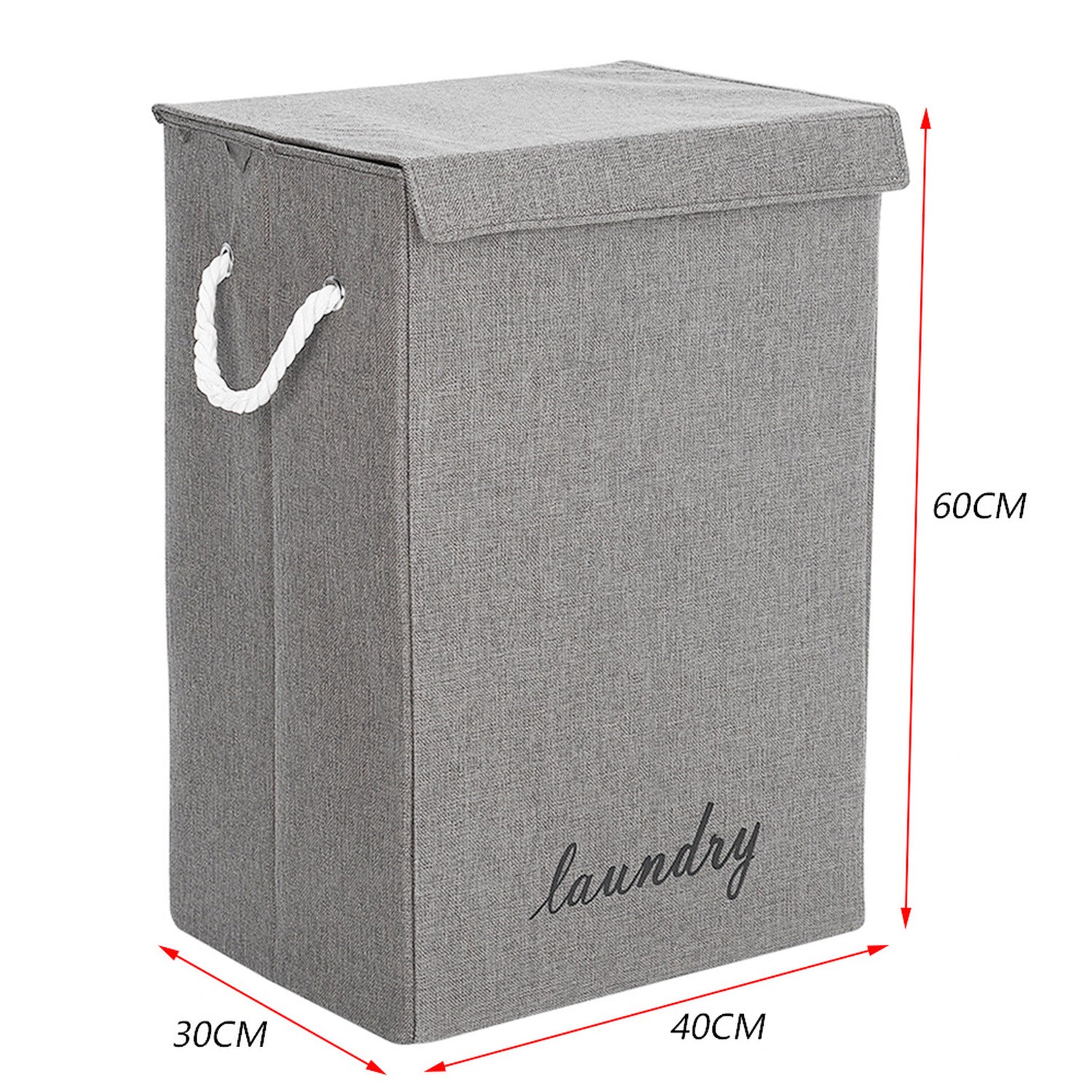 Foldable Linen Laundry Basket 85L Dark Grey with Lid & Rope Handles 35204