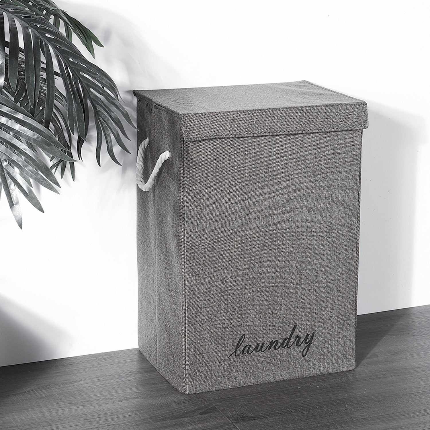 Foldable Linen Laundry Basket 85L Dark Grey with Lid & Rope Handles 35204