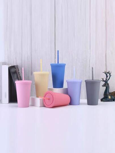 Acrylic Drinking Tumbler 450ml Pastel Colored Matte Finish Cup & Straw