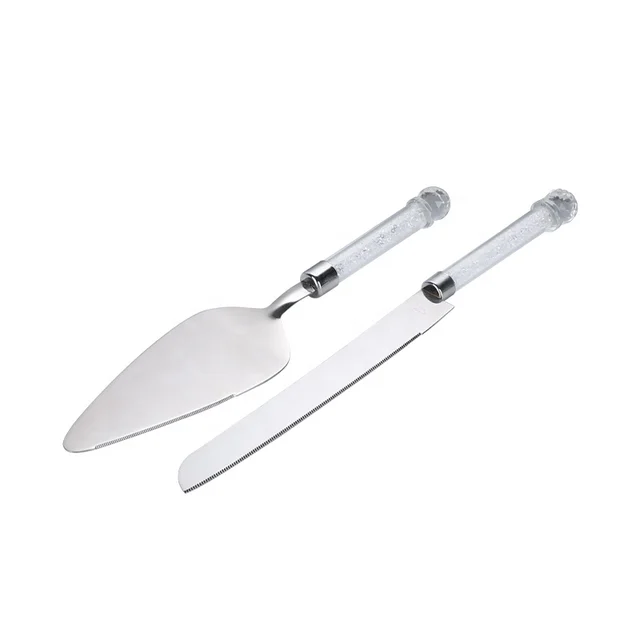 Wedding Cake Knife & Lifter 2pc Set with Crystal Plastic Handle