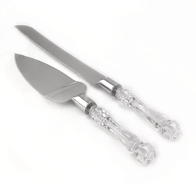 Wedding Cake Knife & Lifter 2pc Set with Crystal Plastic Handle