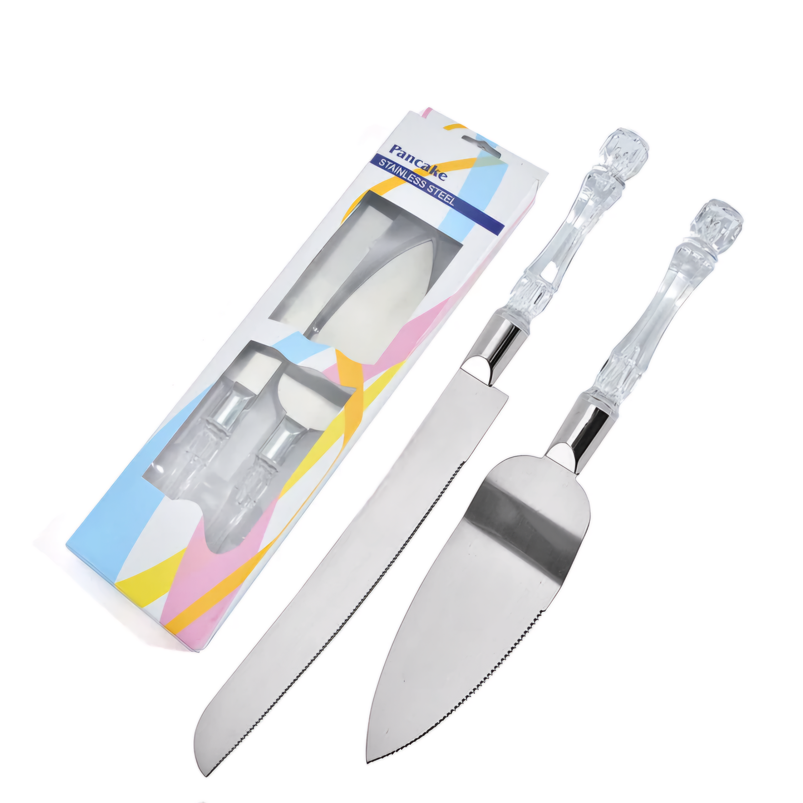 Wedding Cake Knife & Lifter 2pc Set with Crystal Plastic Handle