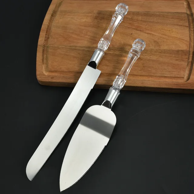 Wedding Cake Knife & Lifter 2pc Set with Crystal Plastic Handle