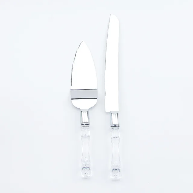 Wedding Cake Knife & Lifter 2pc Set with Crystal Plastic Handle