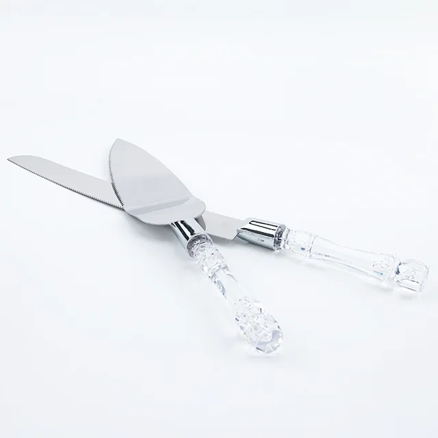 Wedding Cake Knife & Lifter 2pc Set with Crystal Plastic Handle