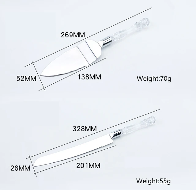 Wedding Cake Knife & Lifter 2pc Set with Crystal Plastic Handle