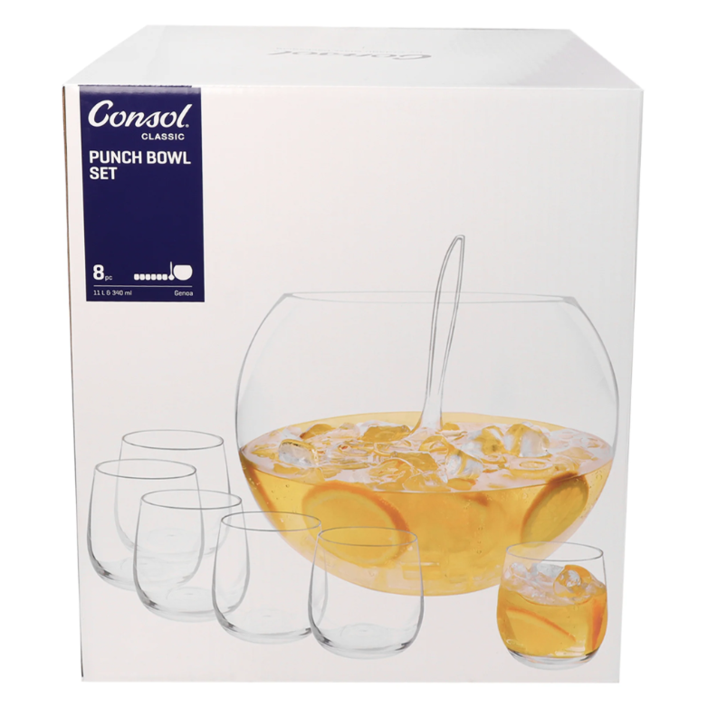 Consol Genoa Glass Punch Bowl 7 Pack 340ml