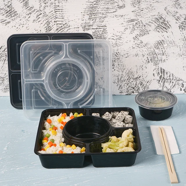 Takeaway Lunch Box 6-Division with Clear PVC Lid 26x22x5cm