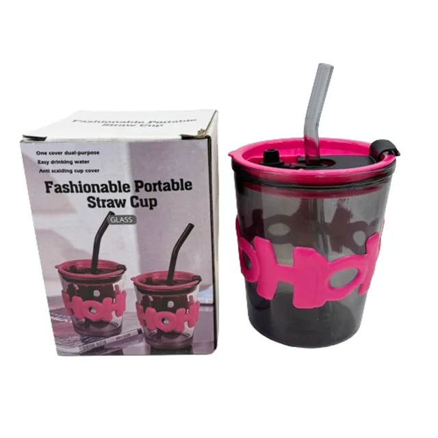 Cartoon Plastic Mug Bottle with Straw 14.5x9cm