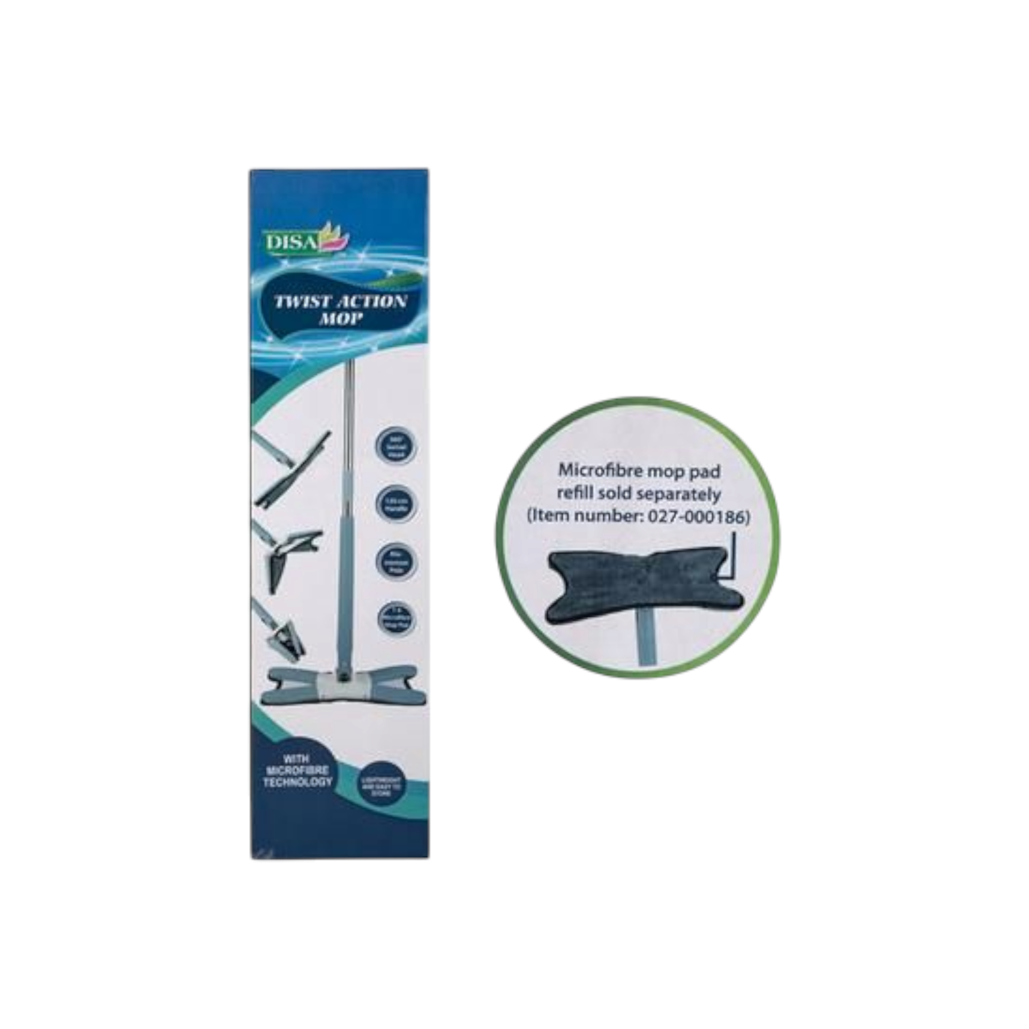 Disa Microfiber Mop - Twist Action 1.23m with Handle