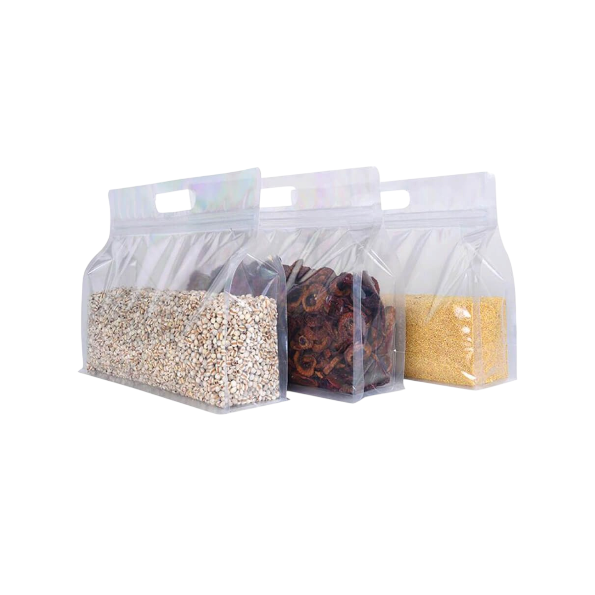 Food Grade Zip Lock Stand-Up Carry Pouch Plastic Bags - Octagon Landscape Transparent with Handle Flat Bottom Gusset 10pack Resealable