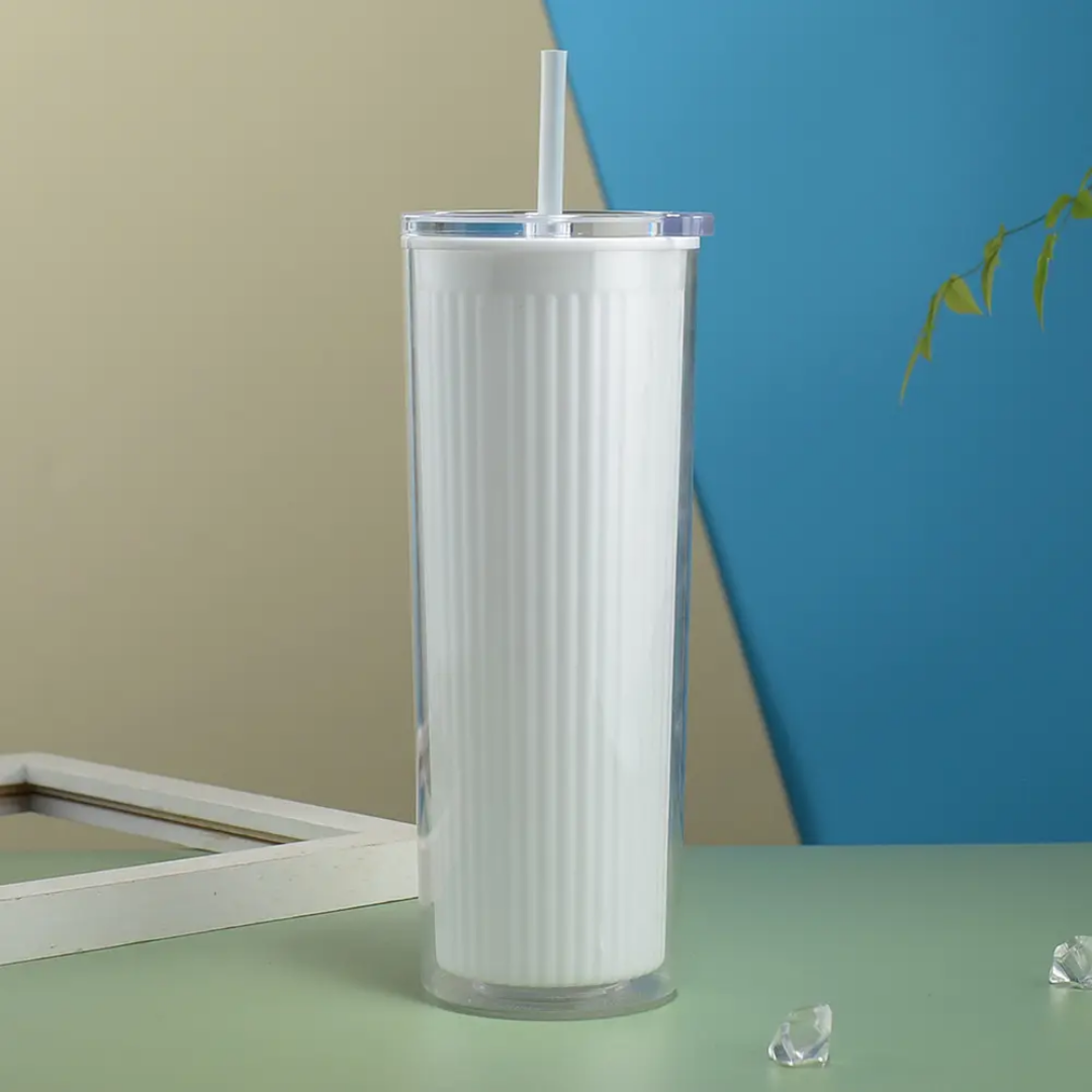 720ml Acrylic Drinking Tumbler Bottle with Lid & Straw 23x9cm