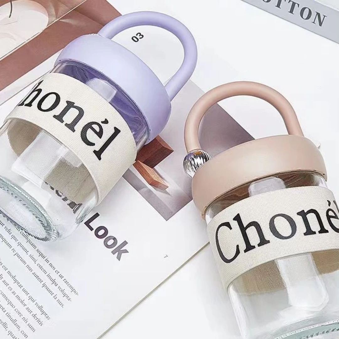 450ml Glass Drinking Sipper Bottle - High Temperature Resistant Portable Handheld Coffee Mug 11x8cm