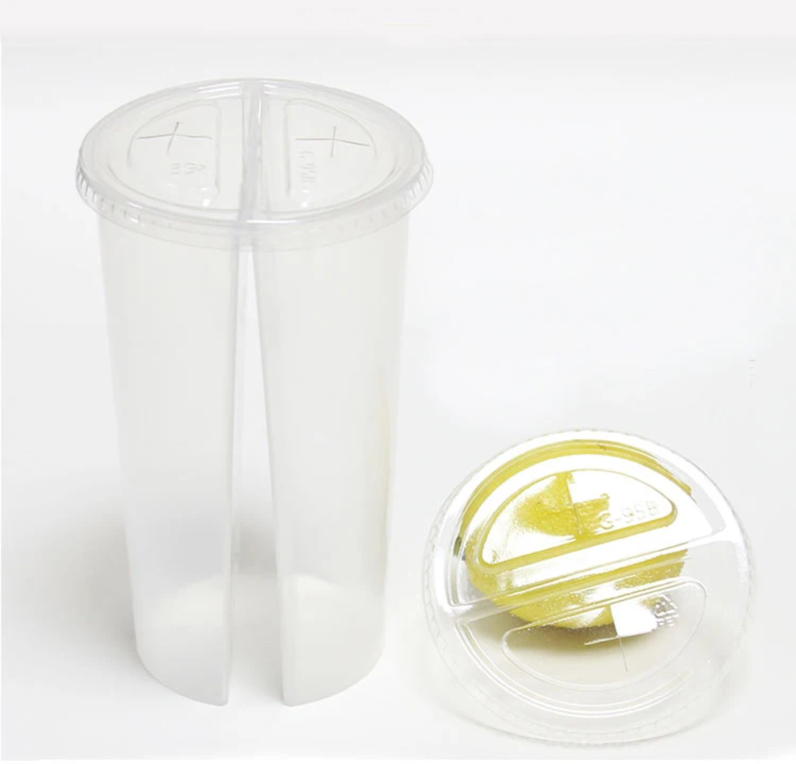 Double-Sided Split PP Plastic Cup 700ml Dual Flavor Beverage Drinking Tumbler with Disposable Lid