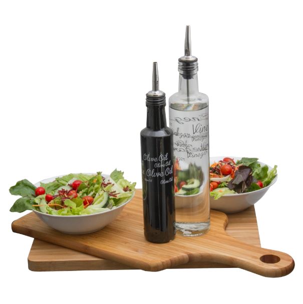 Consol Round Olive Oil & Vinegar Bottle with Pourers Printed 250ml 1pc