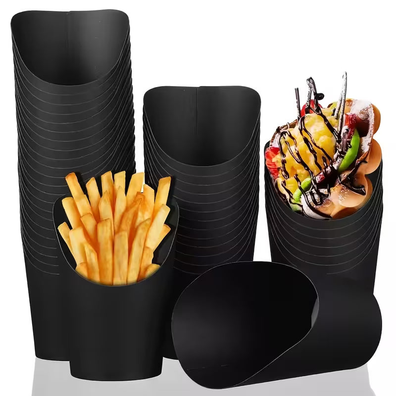 Black Kraft Paper French Fry Chip Cup Large 11.8x6cm 10pack