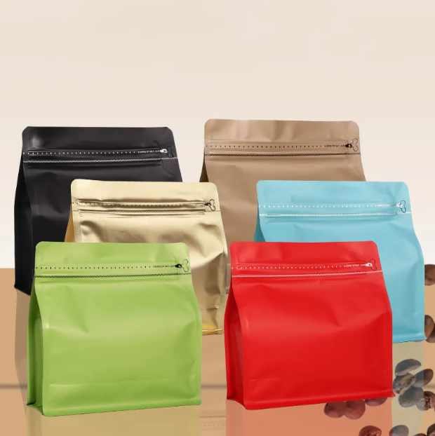 Aluminium Metalized Stand-up Coffee Bean Pouch Bag Bottom  Gusset Landscape - Vacuum Seal Pull-tab with Air Valve Resealable 10Pack