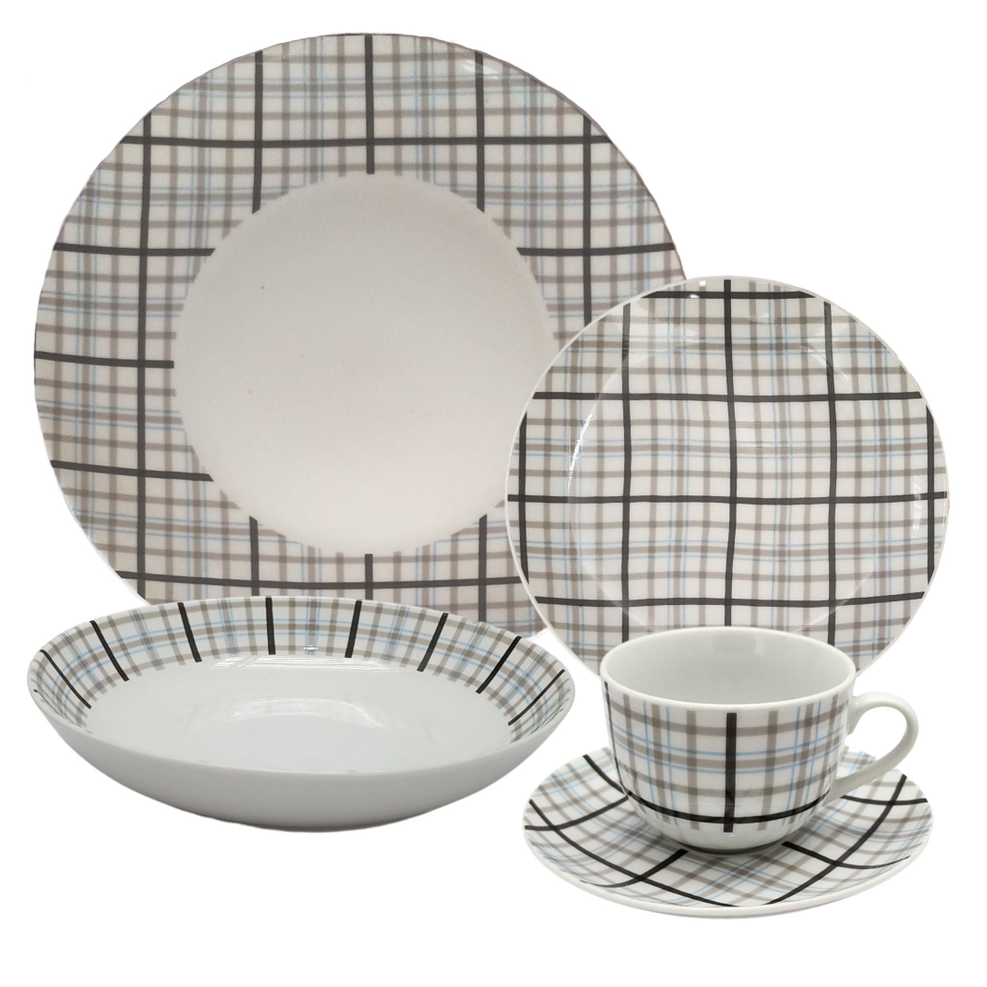 Ceramic Dinner Set 20pc Plaids Check Brown SGN1906