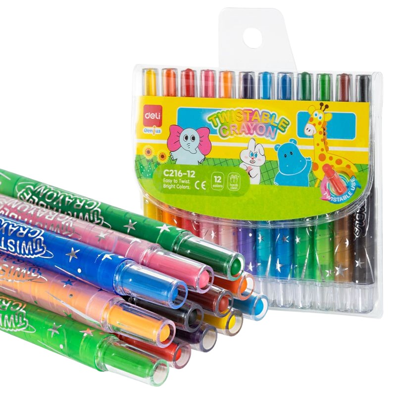 Deli Twistable Crayon Round Barrel Non Toxic 12 Colour