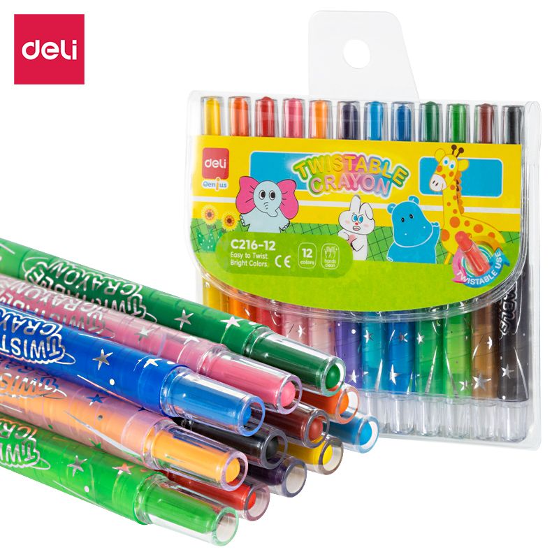 Deli Twistable Crayon Round Barrel Non Toxic 12 Colour