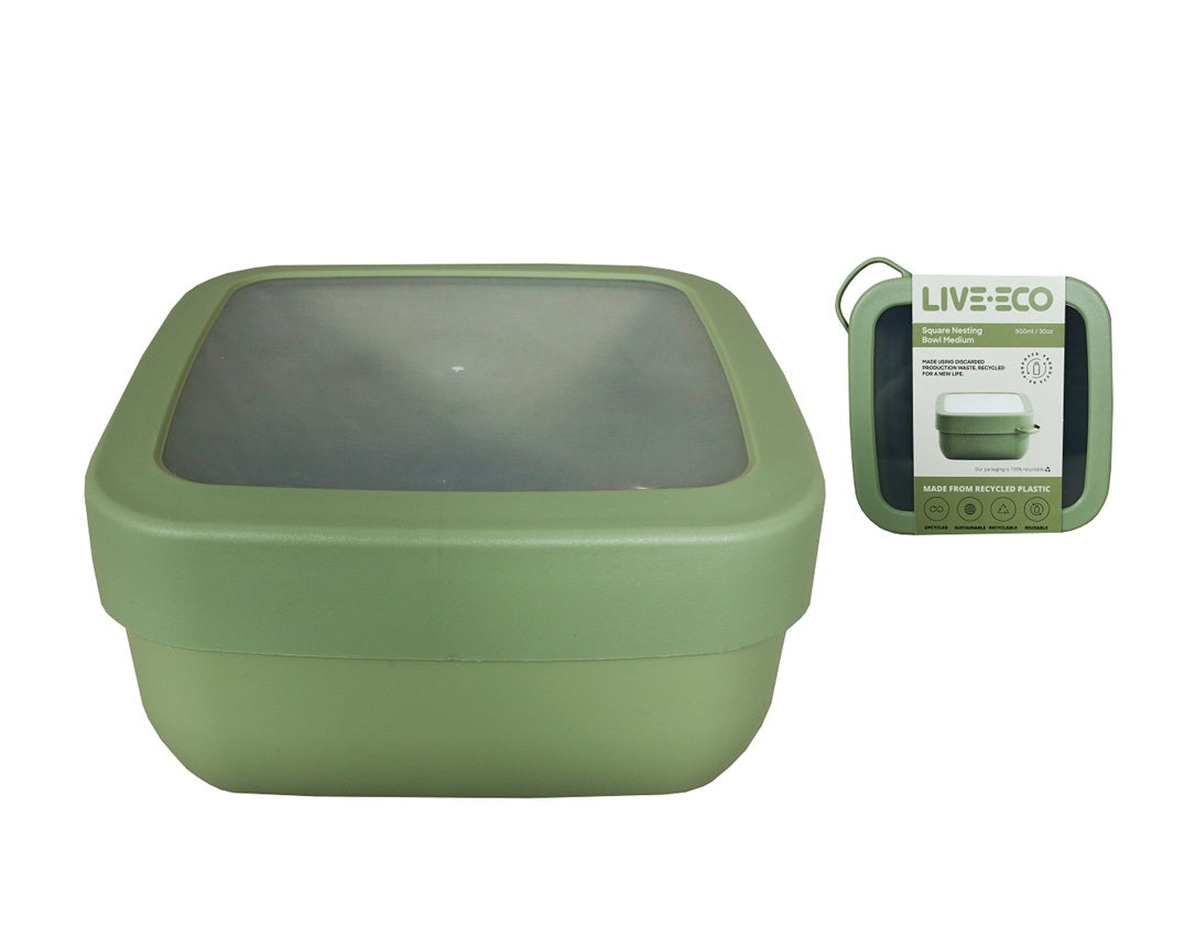 Live Eco Square Nesting Bowl Green 900ml 11826