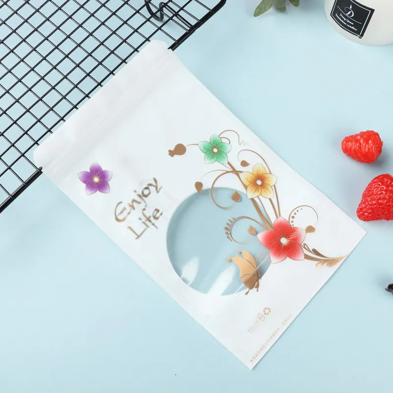 Food Saver Zip Lock Pouch Bag Stand-Up Patterend Resealable Storage Packaging 10pack