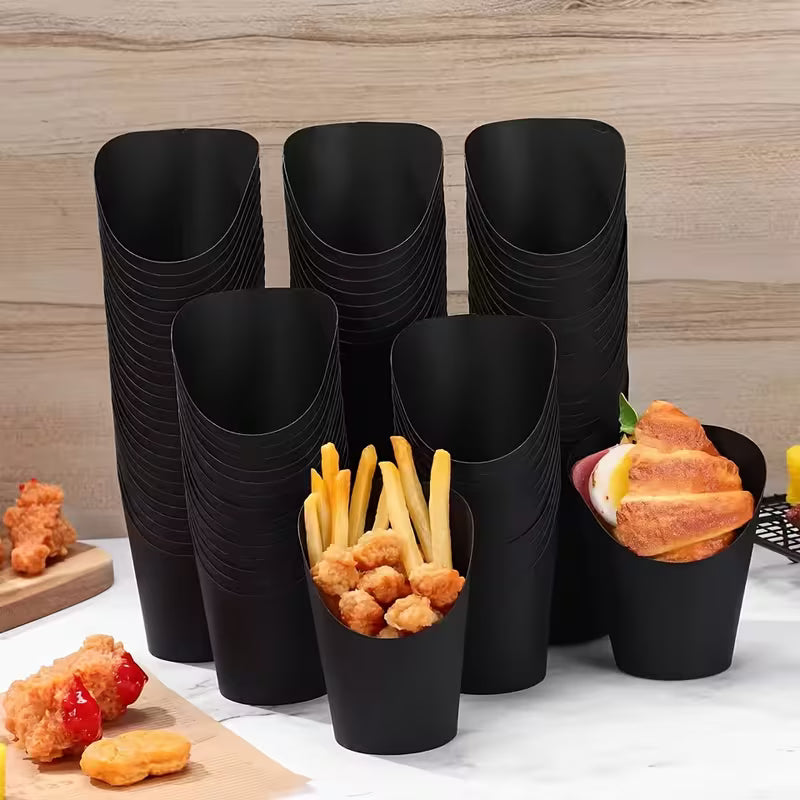 Black Kraft Paper French Fry Chip Cup Large 11.8x6cm 10pack