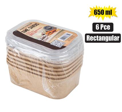 Timesavers Kraft Paper Bowl 650ml - Food Lunch Container Rectangular with Clear Lid 6pcs