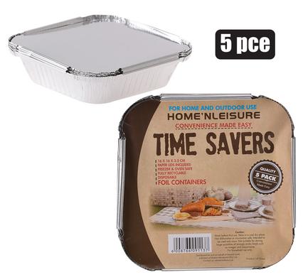 Time Savers Aluminium Foil Takeaway Container 14.5x14.5x3cm with Lid 5pack
