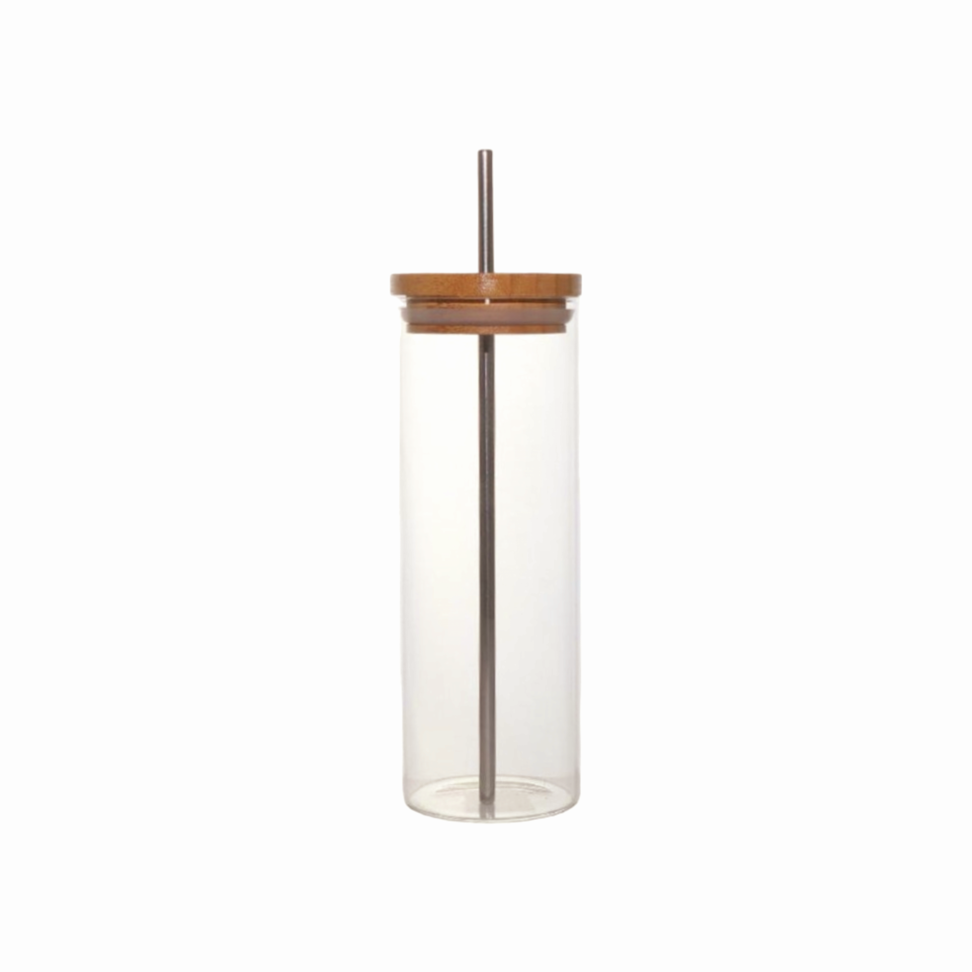 Glass Drinking Bottle 450ml with Bamboo Lid & Stainless Steel Straw