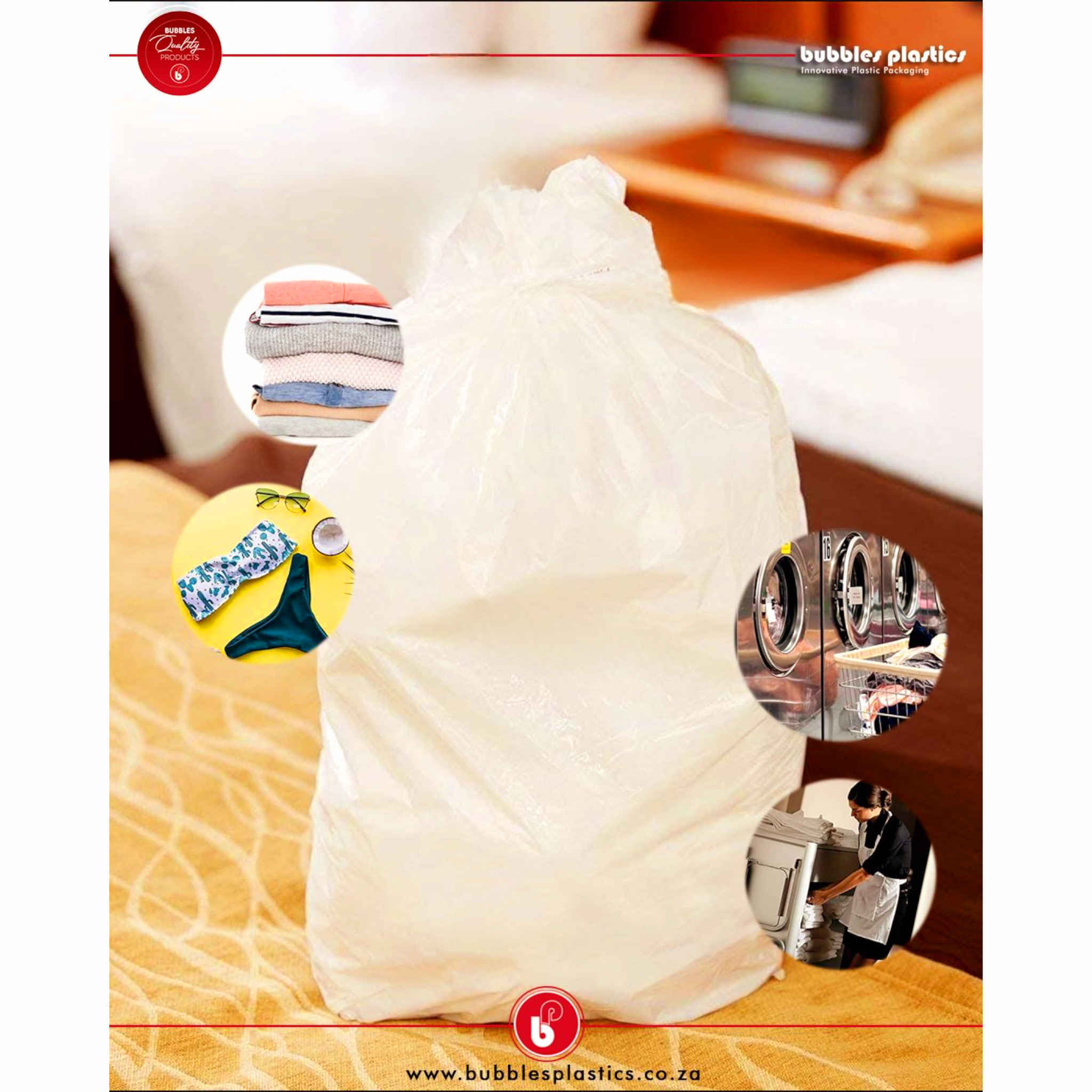 Plastic Laundry Bags 45x55cm 30micron White No Print 250pack