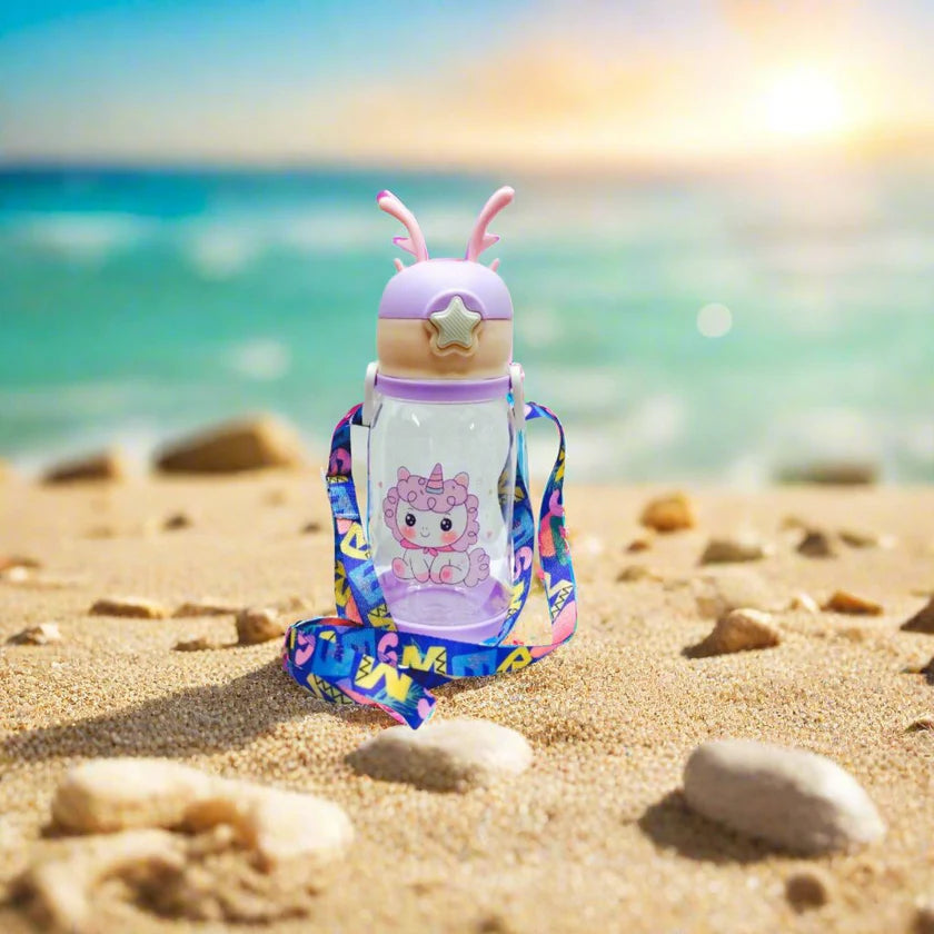 Kids Deer Horn Water Bottle 600ml with Sipper Lid 19x8cm