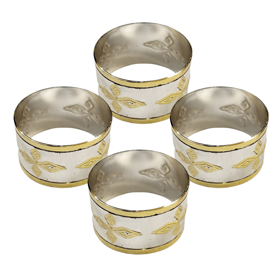 Diamond Napkin Ring Holders Stainless Steel 4pc Set SGN205