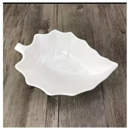 Ceramic White Leaf Bowl Serving Set 7pc