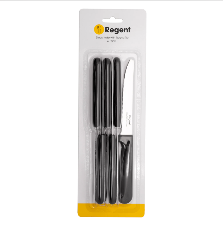 Regent Kitchen Steak Knife with Round Tip And Black Handle 6Pack