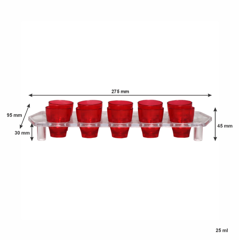 Bar Butler Plastic Shot Glasses on Tray 25ml Tot Measure 10pc 21476