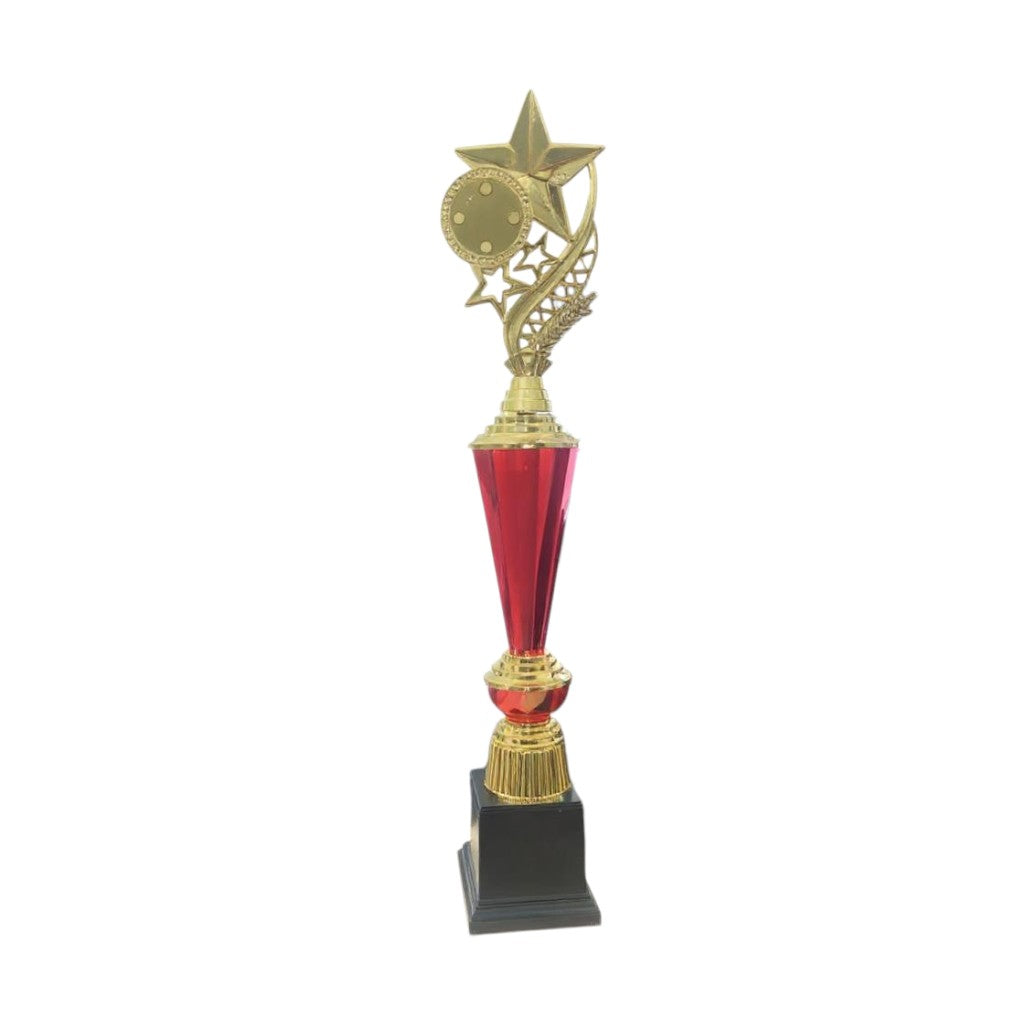 Gold and Red Plastic Crecent Trophy On Black Base 40cm